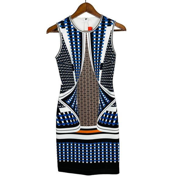 Clover Canyon Dresses & Skirts - Clover Canyon Bodycon Dress Geo Mid Mod Print Sleeveless Blue Olive - S RESHOOT